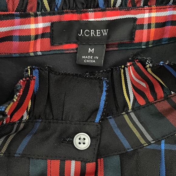 J. Crew Black Stewart Tartan Plaid Dress Medium AT597 Party Holidays Ruffle - Picture 9 of 10